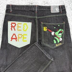 Red Ape Jeans Men's‎ 41X32 Black VTG Y2K Baggy Wide Leg Hip Hop Skater Goth